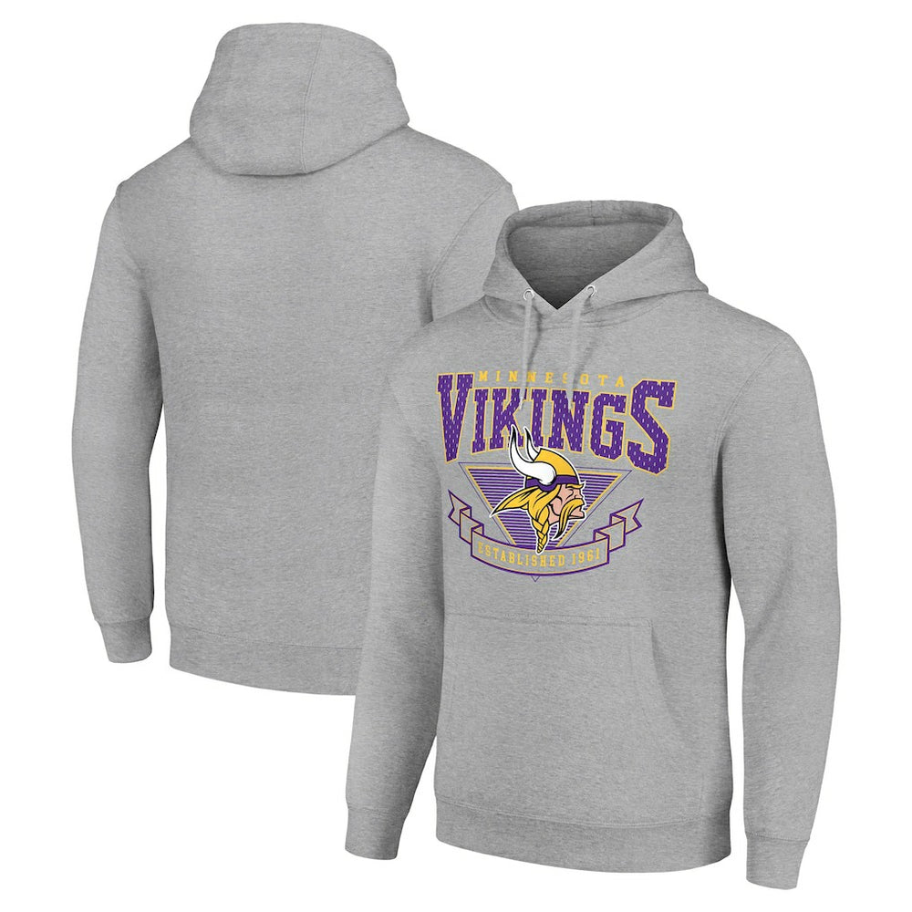 Minnesota Vikings Starter ‘80s Inspired Pullover Hoodie - Heather Gray Hoodies