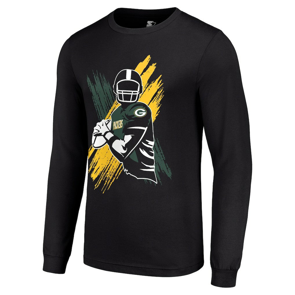 Green Bay Packers Starter Player X Logo Graphic Long Sleeve T-Shirt - Black T-shirts