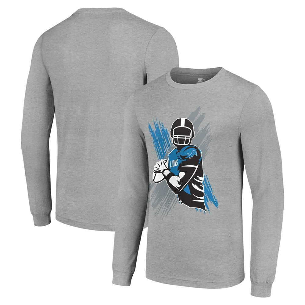 Detroit Lions Starter Player X Logo Graphic Long Sleeve T-Shirt - Heather Gray T-shirts