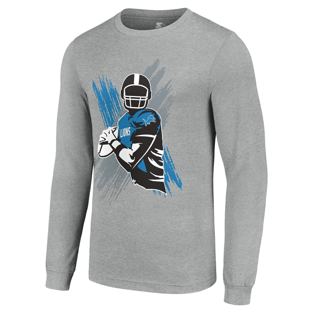 Detroit Lions Starter Player X Logo Graphic Long Sleeve T-Shirt - Heather Gray T-shirts