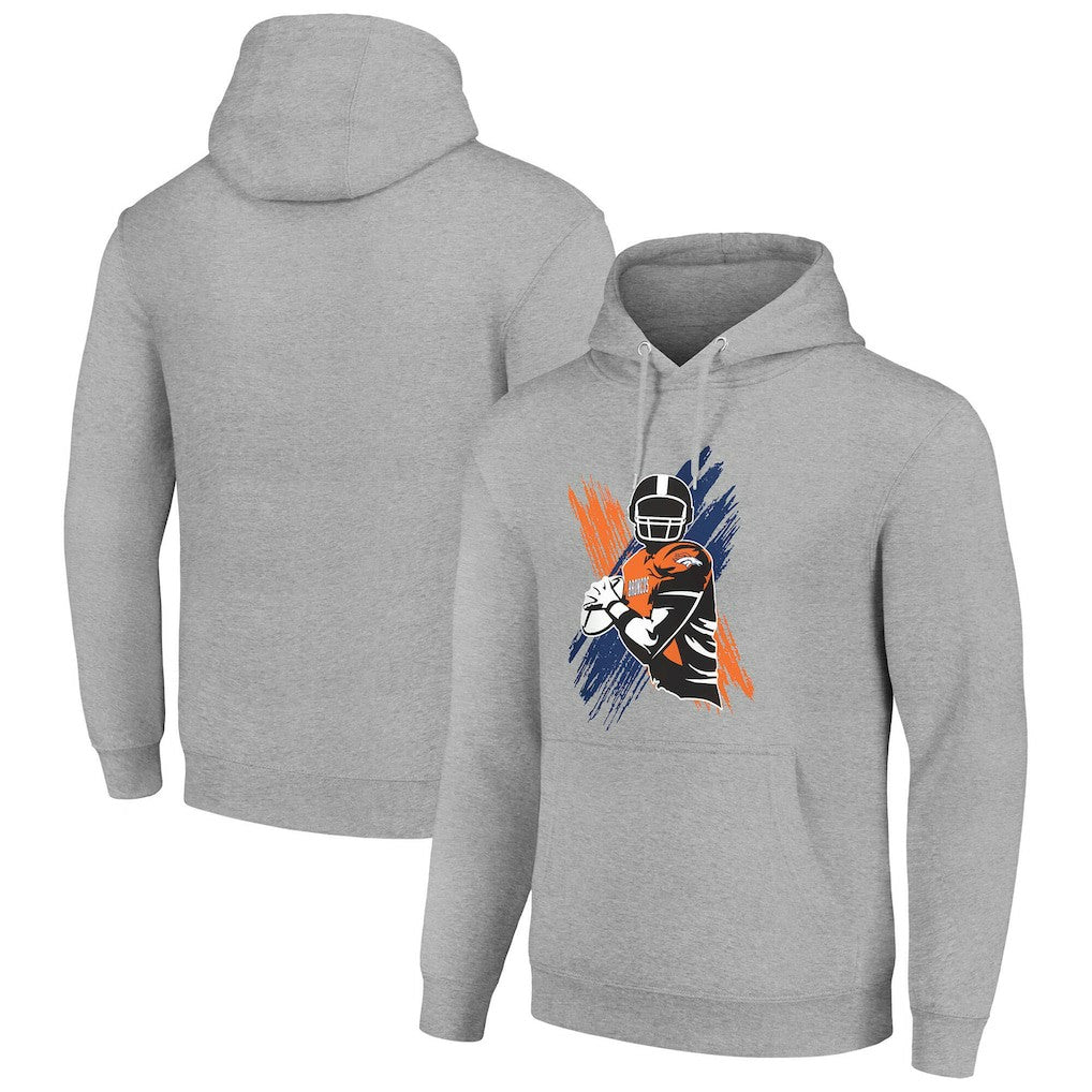 Denver Broncos Starter Player X Fleece Pullover Hoodie - Heather Gray Hoodies