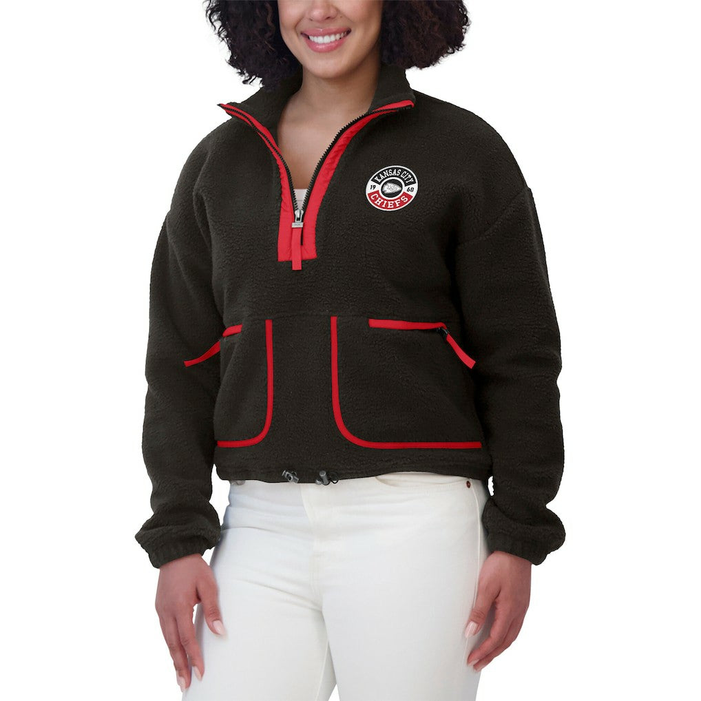 Kansas City Chiefs WEAR by Erin Andrews Women's Polar Fleece Half-Zip Jacket - Black Jackets