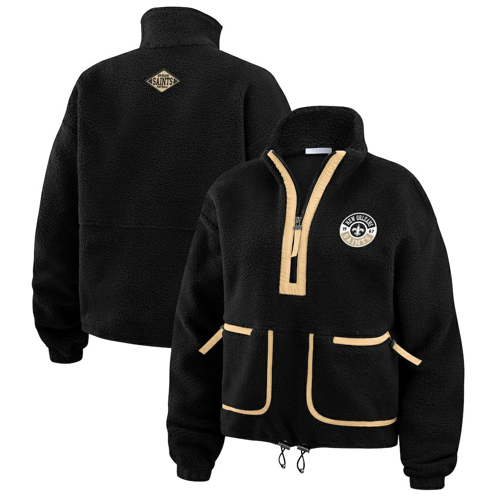 New Orleans Saints WEAR by Erin Andrews Women's Polar Fleece Half-Zip Jacket - Black Jackets