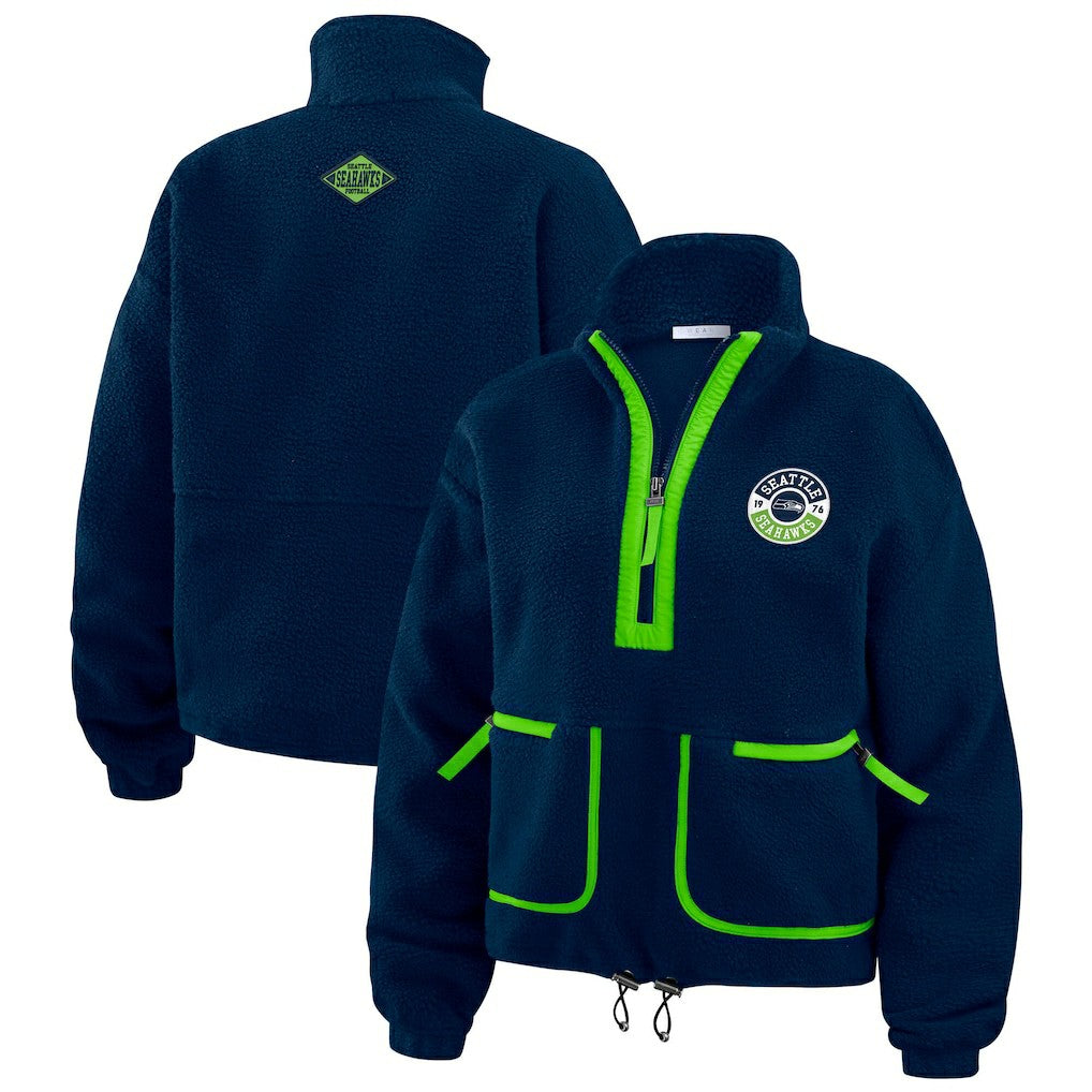 Seattle Seahawks WEAR by Erin Andrews Women's Polar Fleece Half-Zip Jacket - College Navy Jackets