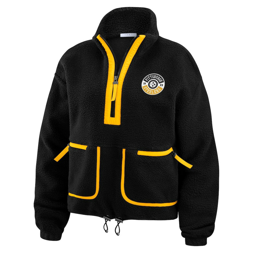 Pittsburgh Steelers WEAR by Erin Andrews Women's Polar Fleece Half-Zip Jacket - Black Jackets