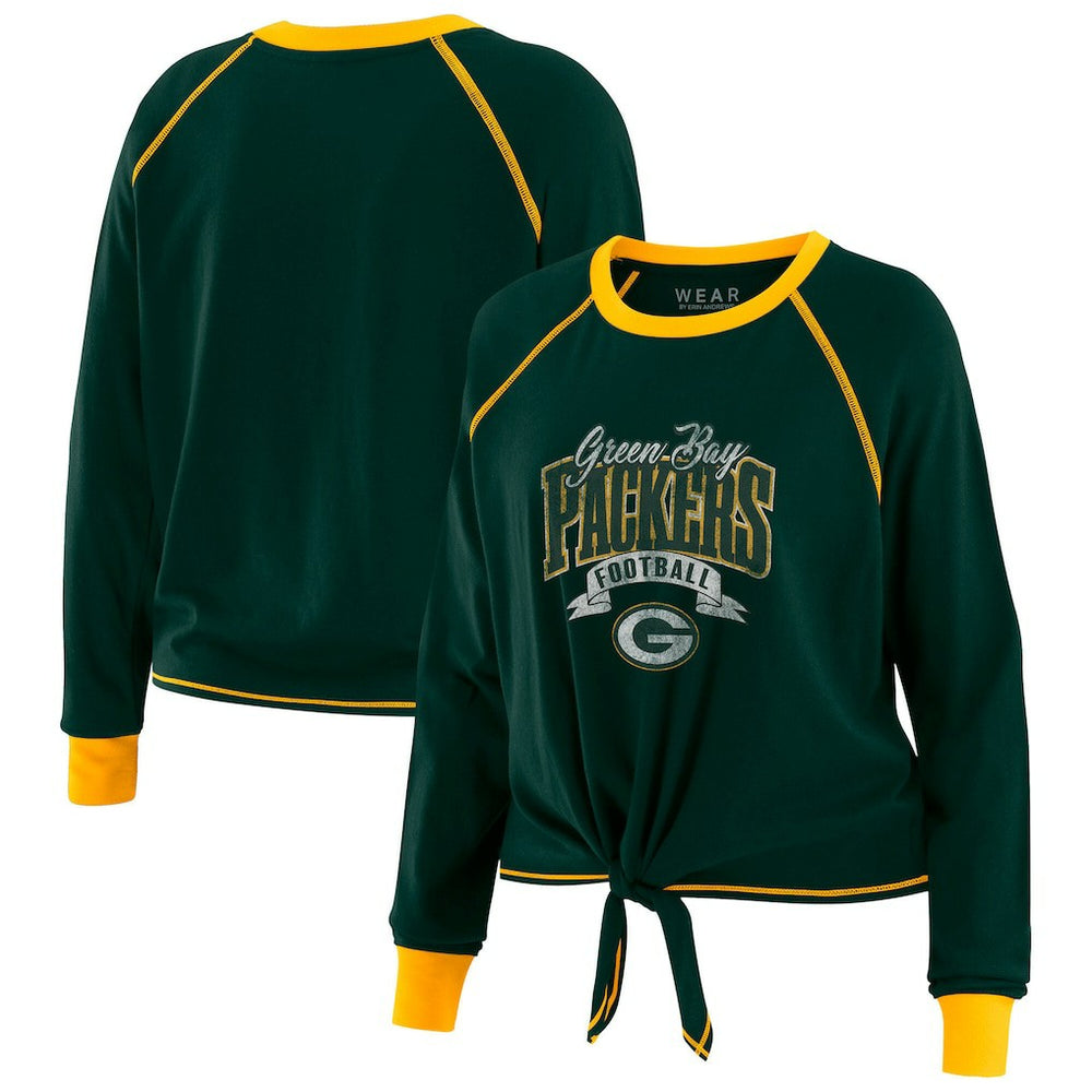Green Bay Packers WEAR by Erin Andrews Women's Tie-Front Long Sleeve Top - Green/Gold Tops