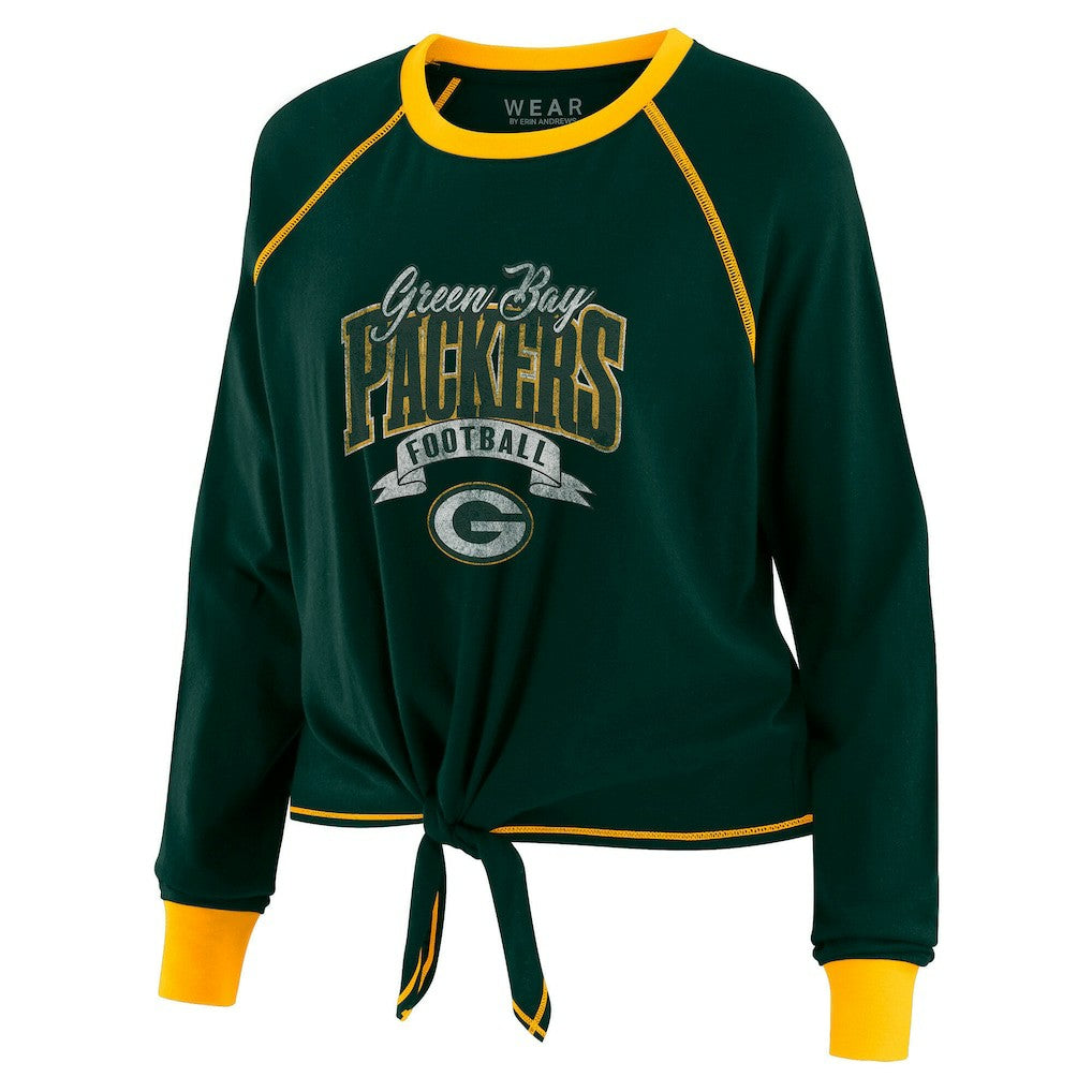 Green Bay Packers WEAR by Erin Andrews Women's Tie-Front Long Sleeve Top - Green/Gold Tops