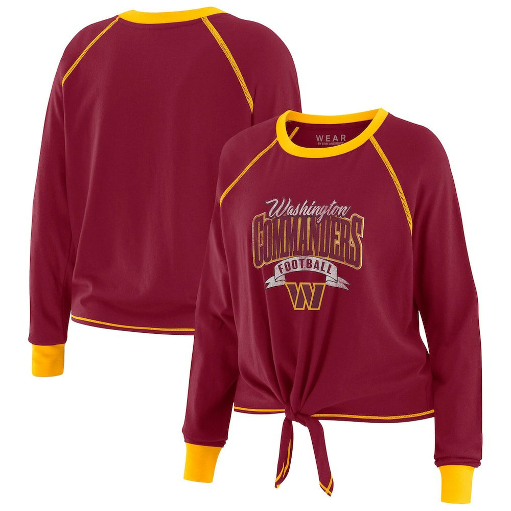 Washington Commanders WEAR by Erin Andrews Women's Tie-Front Long Sleeve Top - Burgundy/Gold Tops