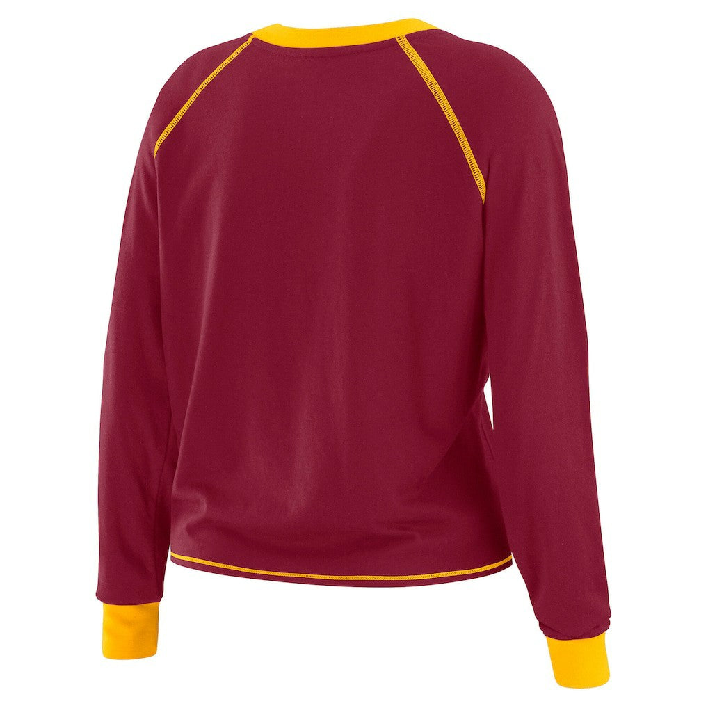 Washington Commanders WEAR by Erin Andrews Women's Tie-Front Long Sleeve Top - Burgundy/Gold Tops
