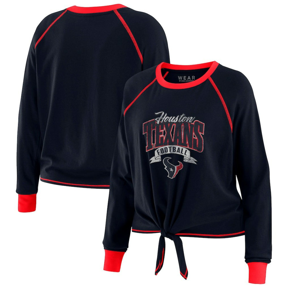 Houston Texans WEAR by Erin Andrews Women's Tie-Front Long Sleeve Top - Navy/Red Tops