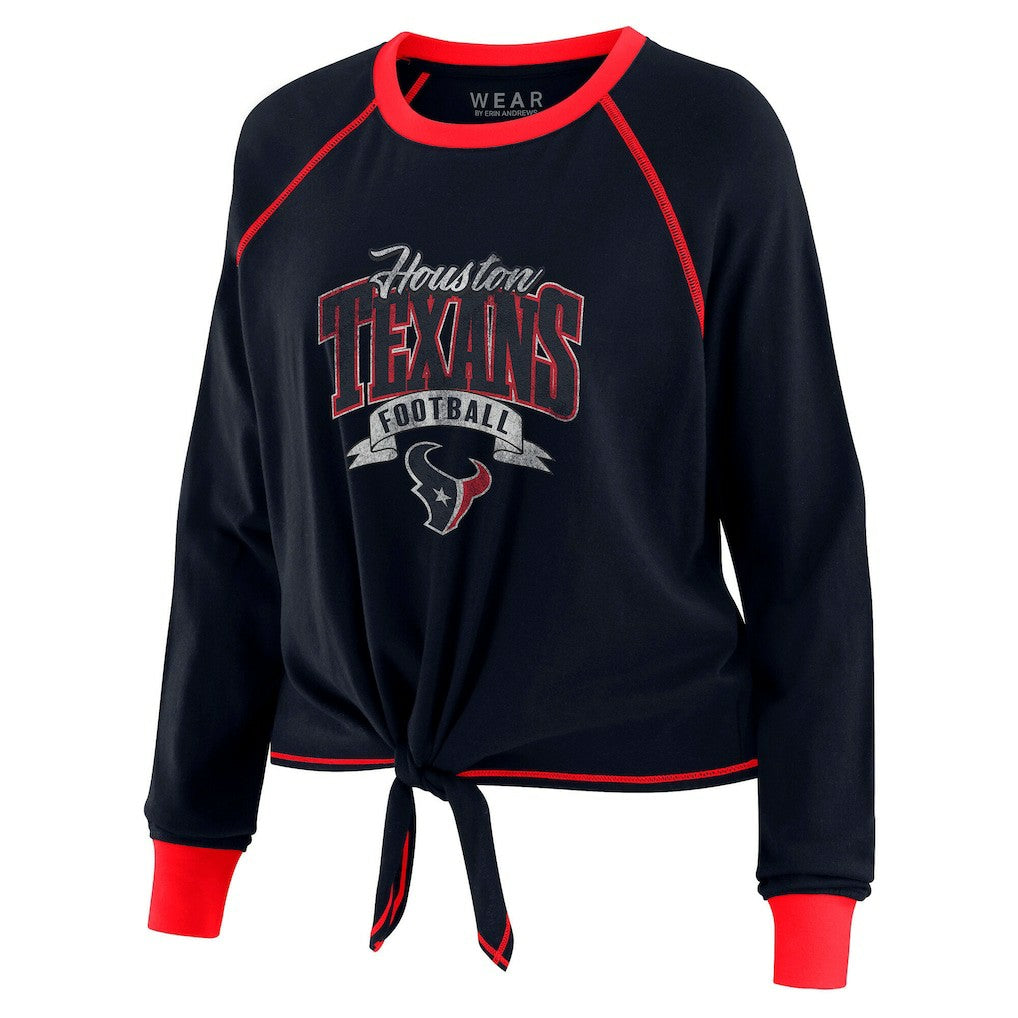 Houston Texans WEAR by Erin Andrews Women's Tie-Front Long Sleeve Top - Navy/Red Tops