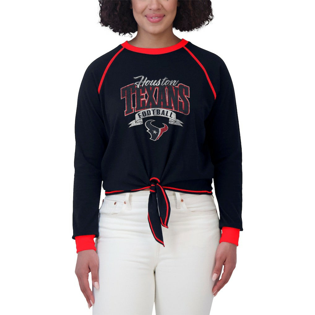 Houston Texans WEAR by Erin Andrews Women's Tie-Front Long Sleeve Top - Navy/Red Tops
