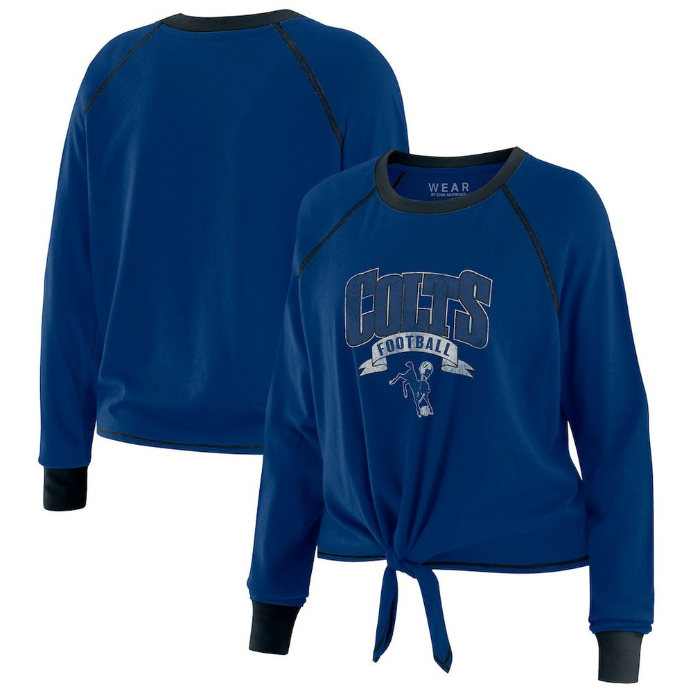 Indianapolis Colts WEAR by Erin Andrews Women's Tie-Front Long Sleeve Top - Royal/Black Tops