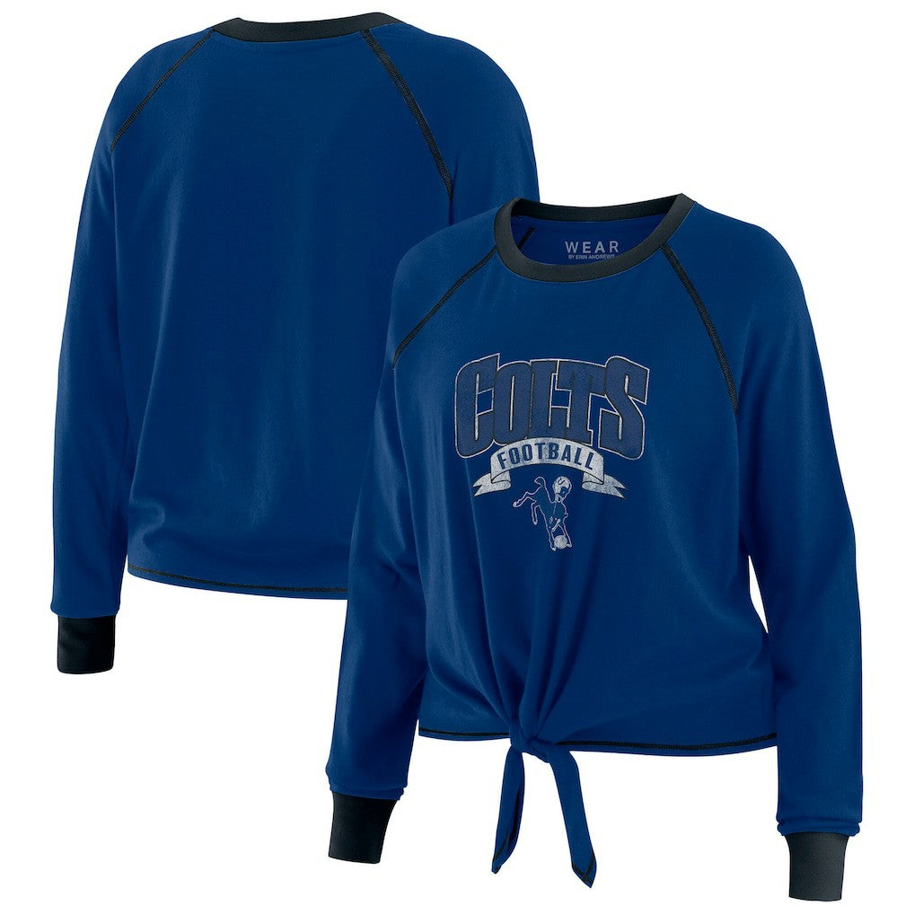Indianapolis Colts WEAR by Erin Andrews Women's Tie-Front Long Sleeve Top - Royal/Black Tops