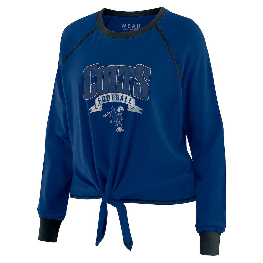 Indianapolis Colts WEAR by Erin Andrews Women's Tie-Front Long Sleeve Top - Royal/Black Tops