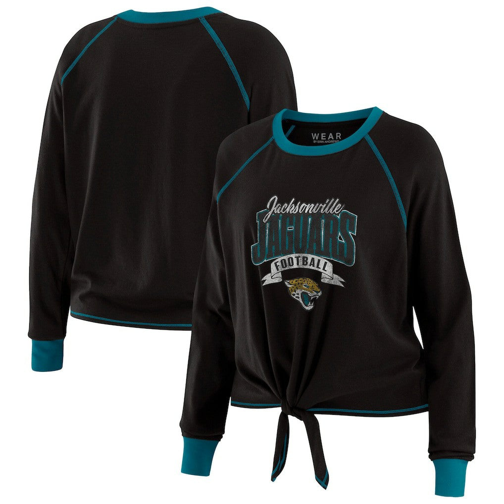 Jacksonville Jaguars WEAR by Erin Andrews Women's Tie-Front Long Sleeve Top - Black/Teal Tops