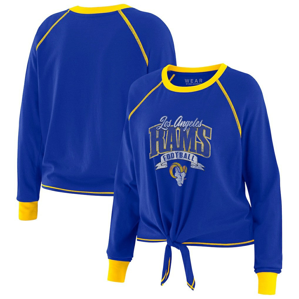 Los Angeles Rams WEAR by Erin Andrews Women's Tie-Front Long Sleeve Top - Royal/Gold Tops