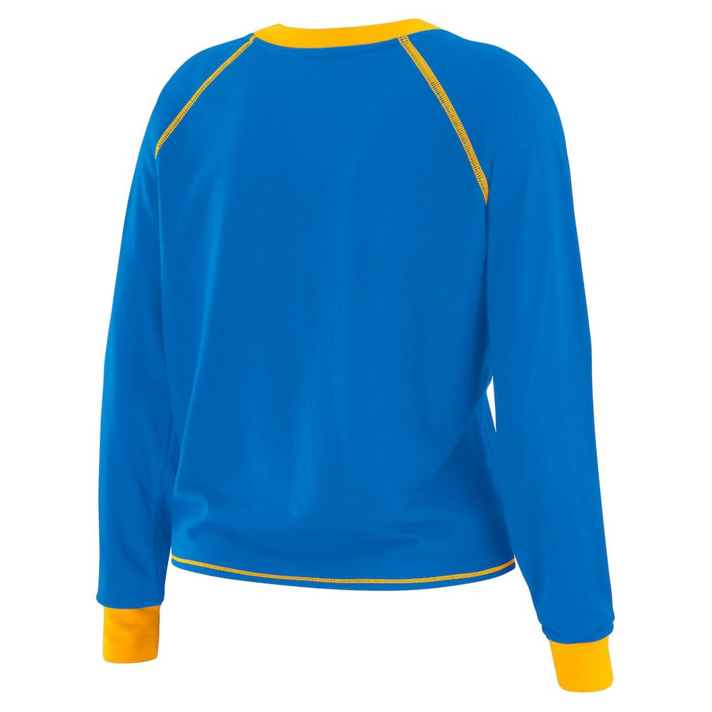 Los Angeles Chargers WEAR by Erin Andrews Women's Tie-Front Long Sleeve Top - Powder Blue/Yellow Tops