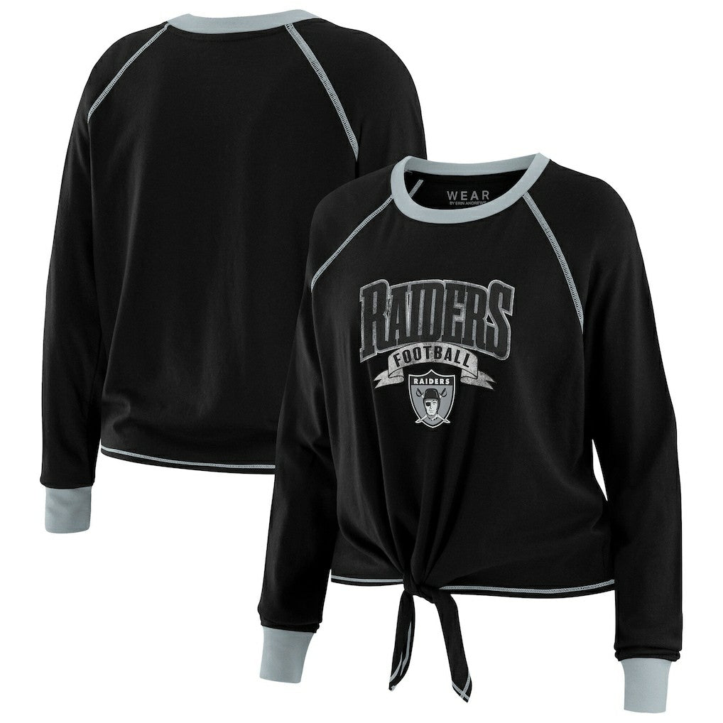 Las Vegas Raiders WEAR by Erin Andrews Women's Tie-Front Long Sleeve Top - Black/Gray Tops
