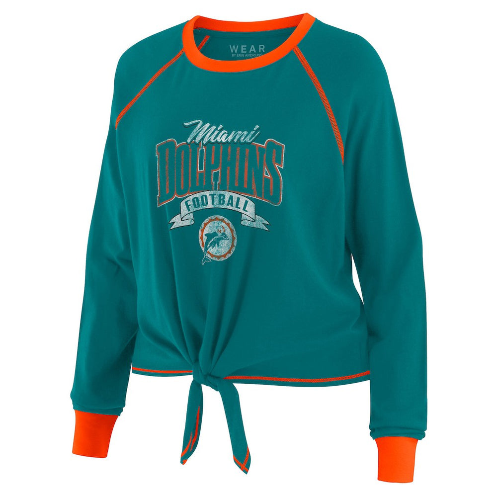 Miami Dolphins WEAR by Erin Andrews Women's Tie-Front Long Sleeve Top - Aqua/Orange Tops