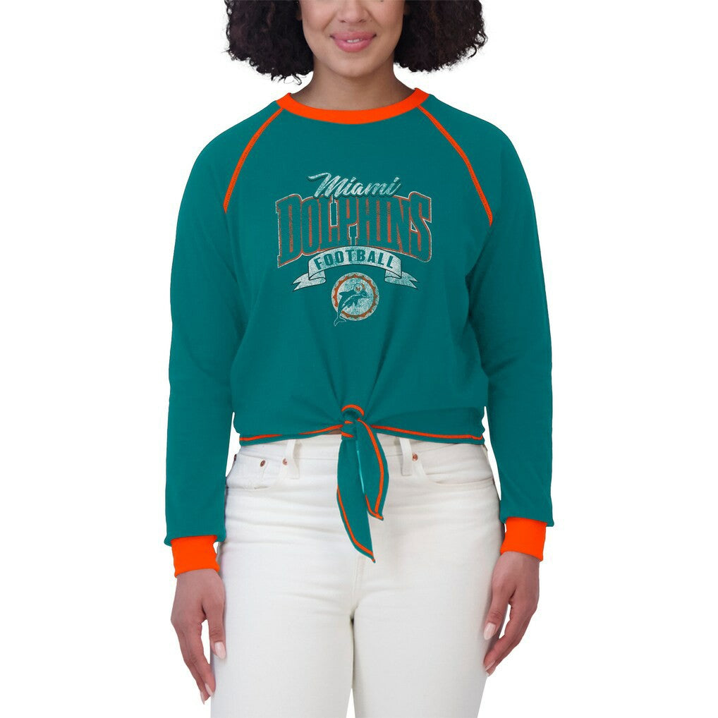 Miami Dolphins WEAR by Erin Andrews Women's Tie-Front Long Sleeve Top - Aqua/Orange Tops