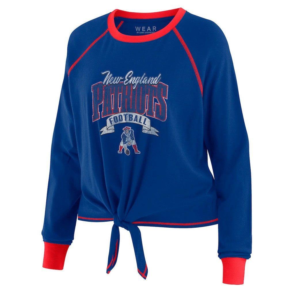 New England Patriots WEAR by Erin Andrews Women's Tie-Front Long Sleeve Top - Royal/Red Tops