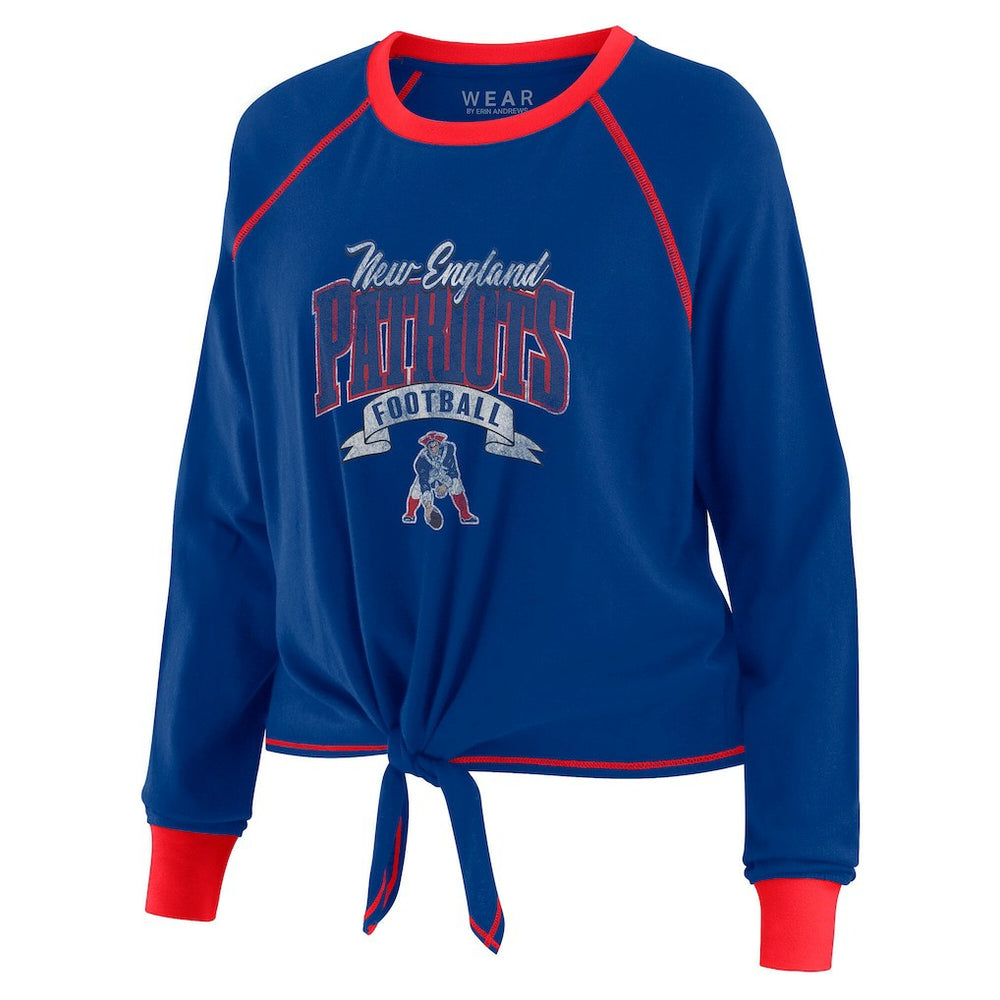 New England Patriots WEAR by Erin Andrews Women's Tie-Front Long Sleeve Top - Royal/Red Tops
