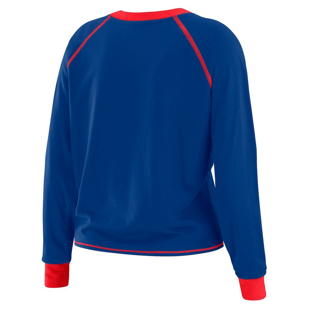 New England Patriots WEAR by Erin Andrews Women's Tie-Front Long Sleeve Top - Royal/Red Tops