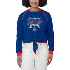 New England Patriots WEAR by Erin Andrews Women's Tie-Front Long Sleeve Top - Royal/Red Tops