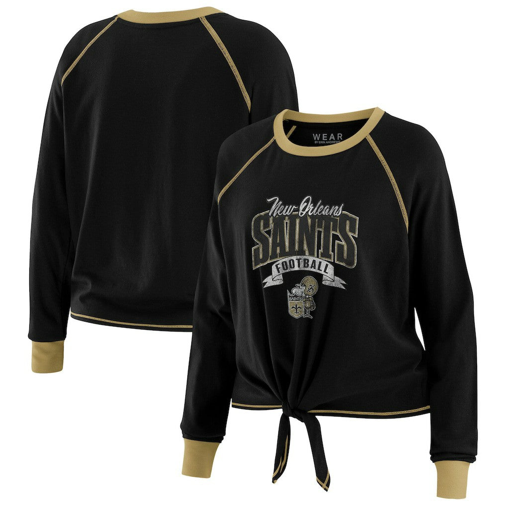 New Orleans Saints WEAR by Erin Andrews Women's Tie-Front Long Sleeve Top - Black/Gold Tops