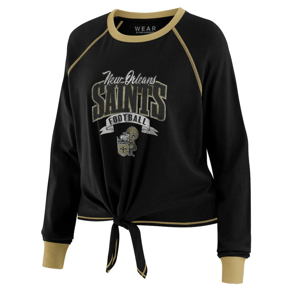 New Orleans Saints WEAR by Erin Andrews Women's Tie-Front Long Sleeve Top - Black/Gold Tops
