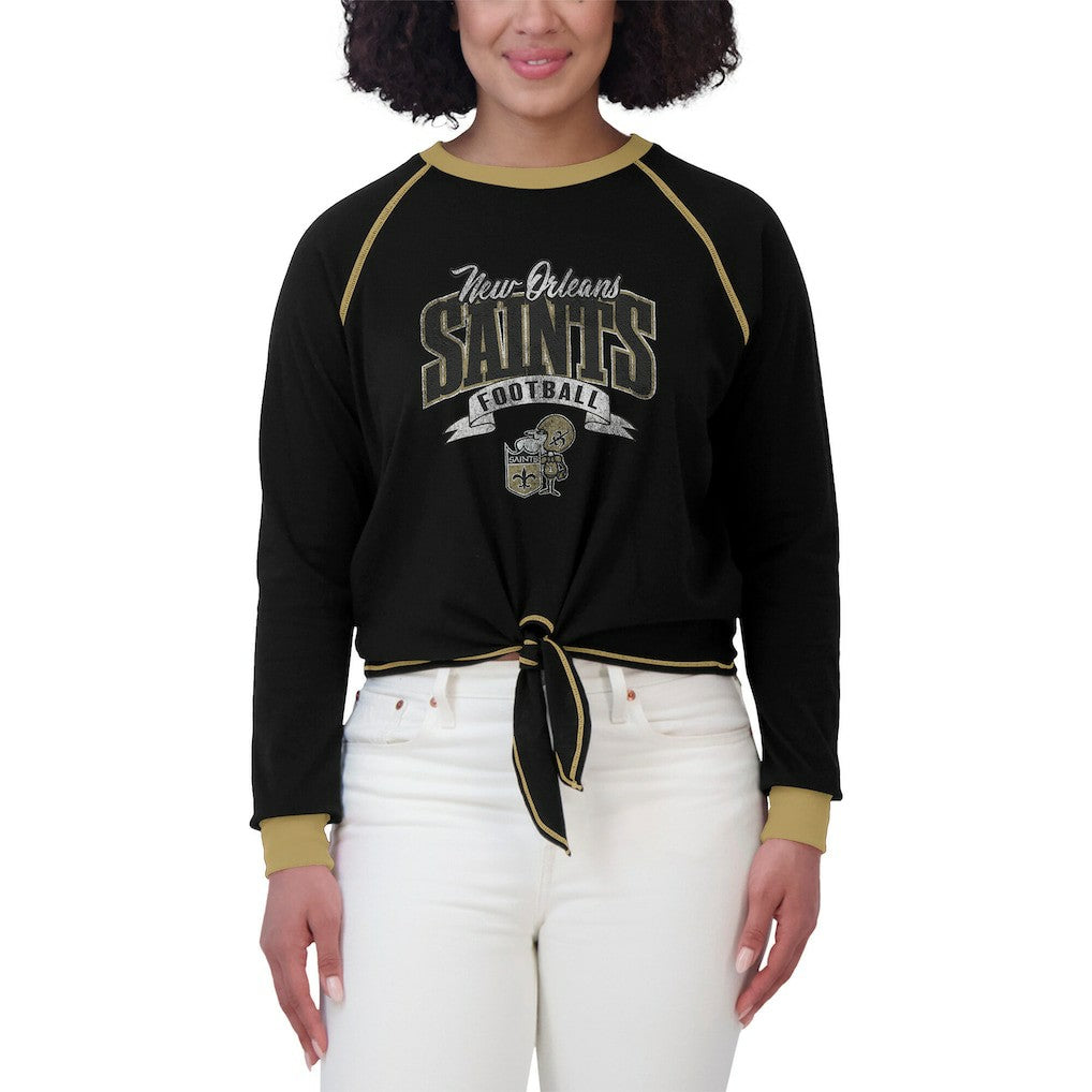 New Orleans Saints WEAR by Erin Andrews Women's Tie-Front Long Sleeve Top - Black/Gold Tops