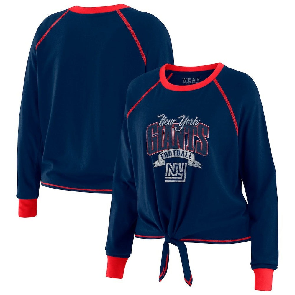 New York Giants WEAR by Erin Andrews Women's Tie-Front Long Sleeve Top - Navy/Red Tops