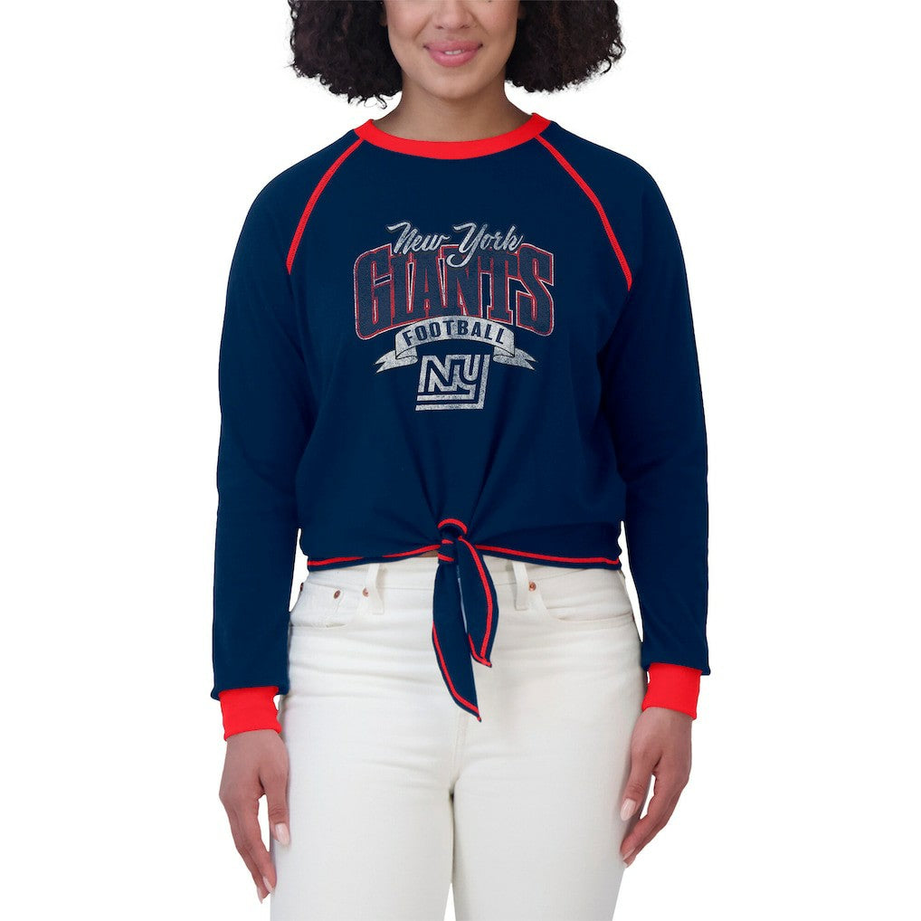 New York Giants WEAR by Erin Andrews Women's Tie-Front Long Sleeve Top - Navy/Red Tops