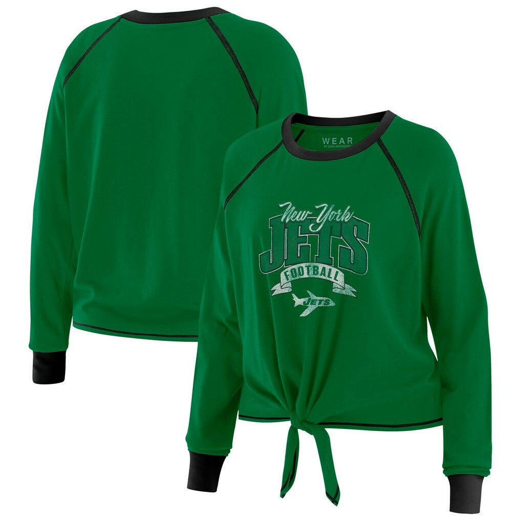 New York Jets WEAR by Erin Andrews Women's Tie-Front Long Sleeve Top - Green/Black Tops