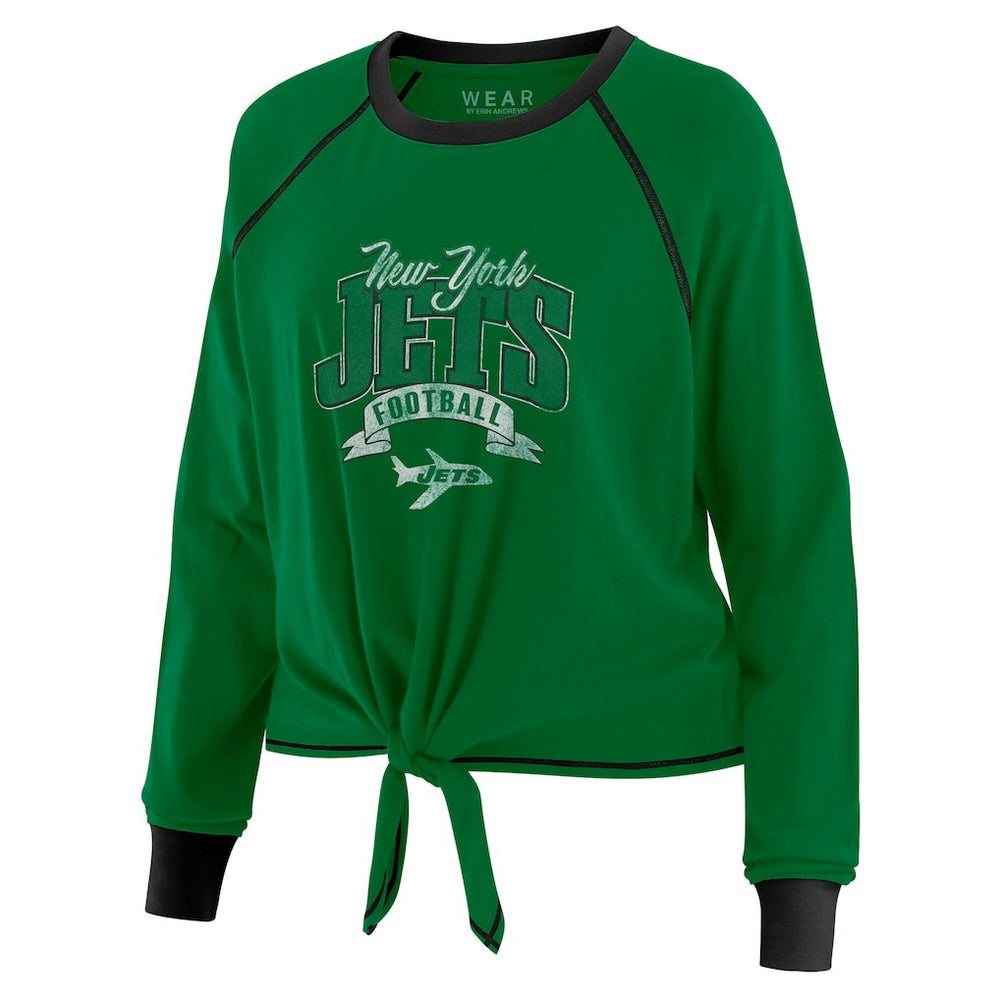 New York Jets WEAR by Erin Andrews Women's Tie-Front Long Sleeve Top - Green/Black Tops