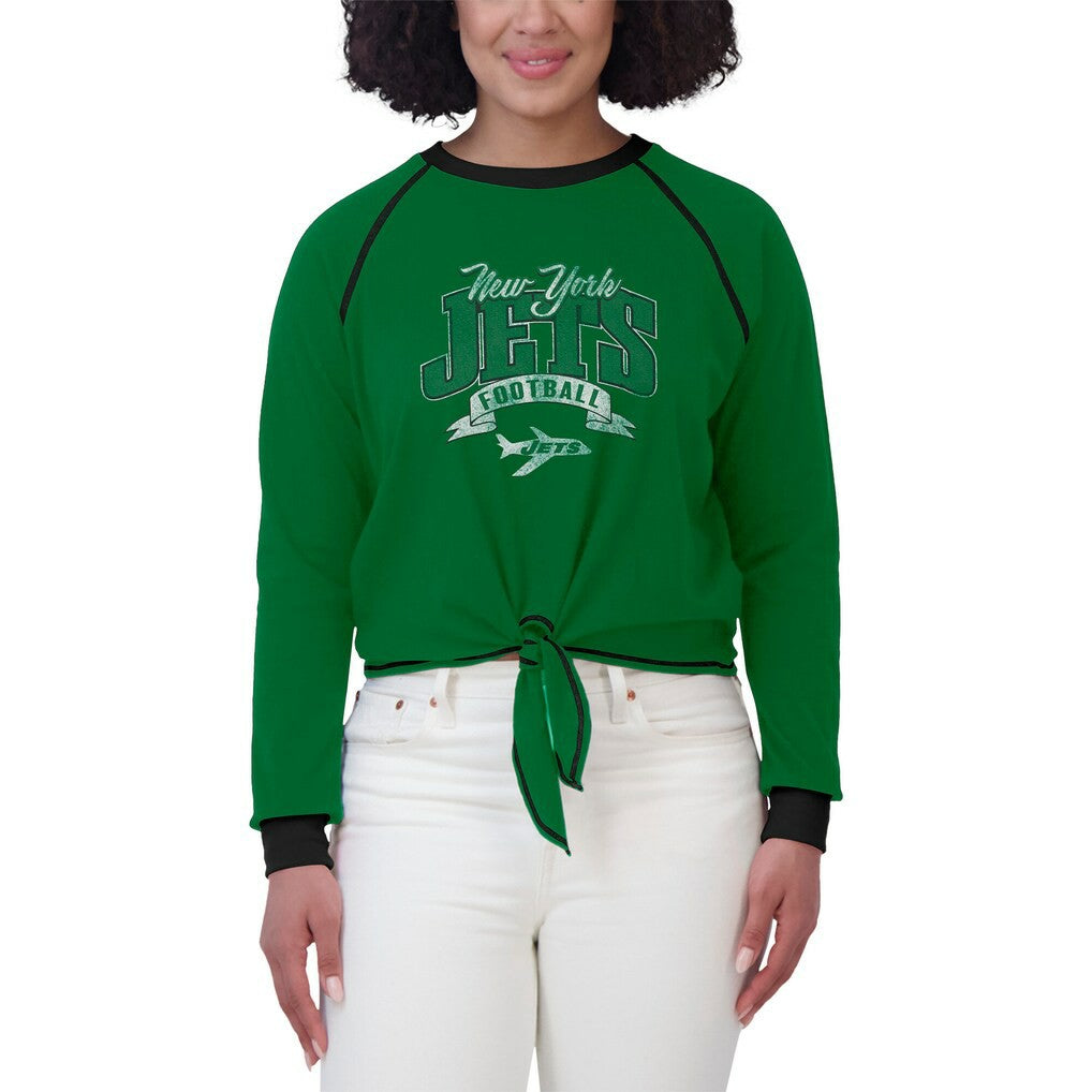 New York Jets WEAR by Erin Andrews Women's Tie-Front Long Sleeve Top - Green/Black Tops