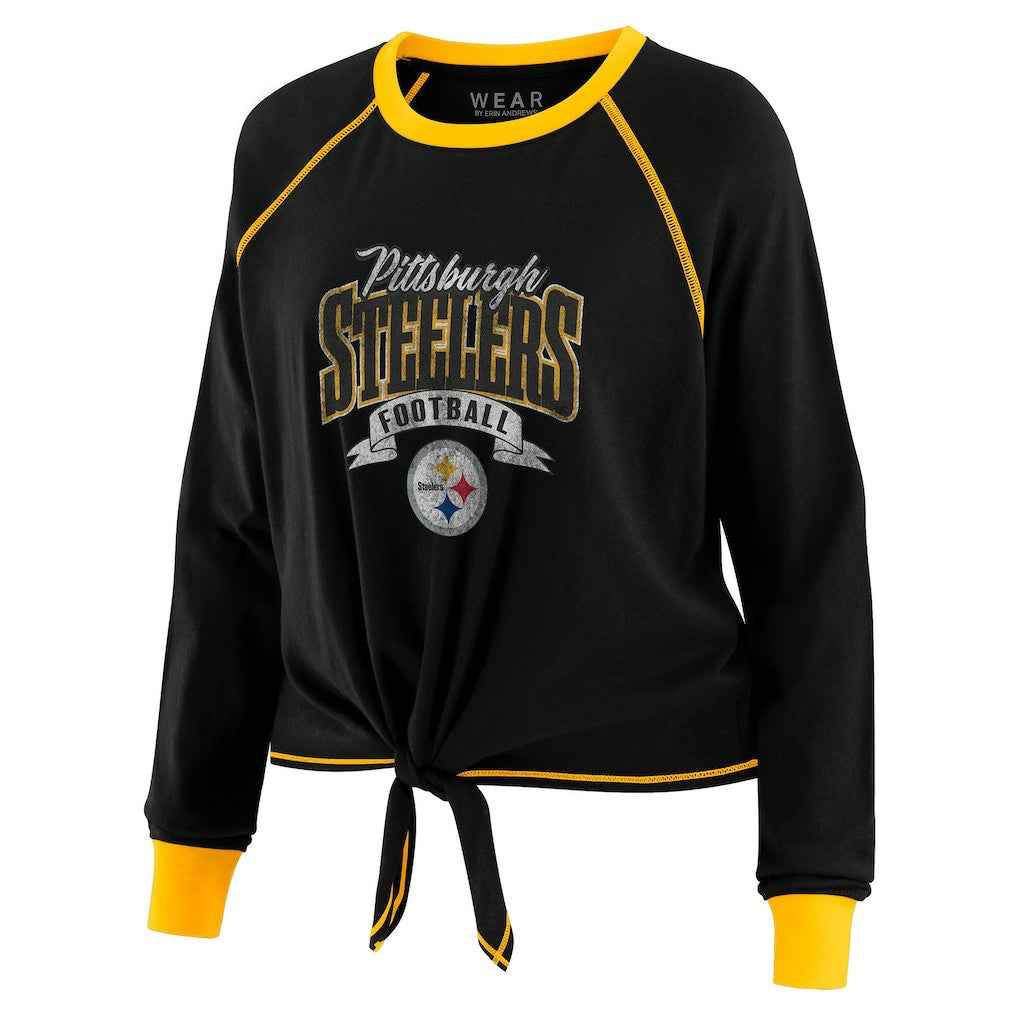 Pittsburgh Steelers WEAR by Erin Andrews Women's Tie-Front Long Sleeve Top - Black/Gold Tops