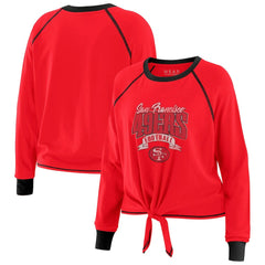 San Francisco 49ers WEAR by Erin Andrews Women's Tie-Front Long Sleeve Top - Scarlet/Black Tops