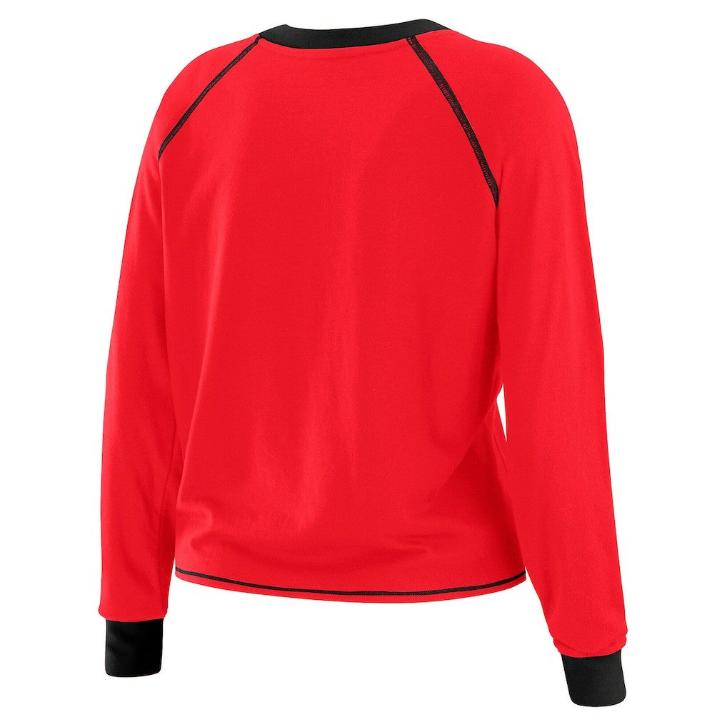 San Francisco 49ers WEAR by Erin Andrews Women's Tie-Front Long Sleeve Top - Scarlet/Black Tops