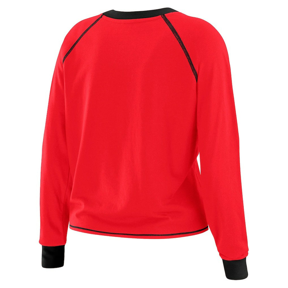 San Francisco 49ers WEAR by Erin Andrews Women's Tie-Front Long Sleeve Top - Scarlet/Black Tops