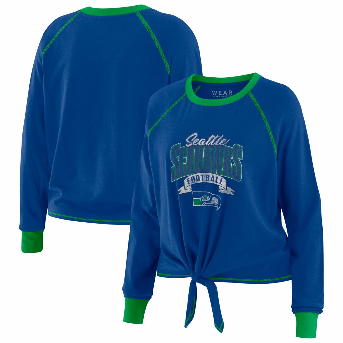 Seattle Seahawks WEAR by Erin Andrews Women's Tie-Front Long Sleeve Top - Royal/Green Tops