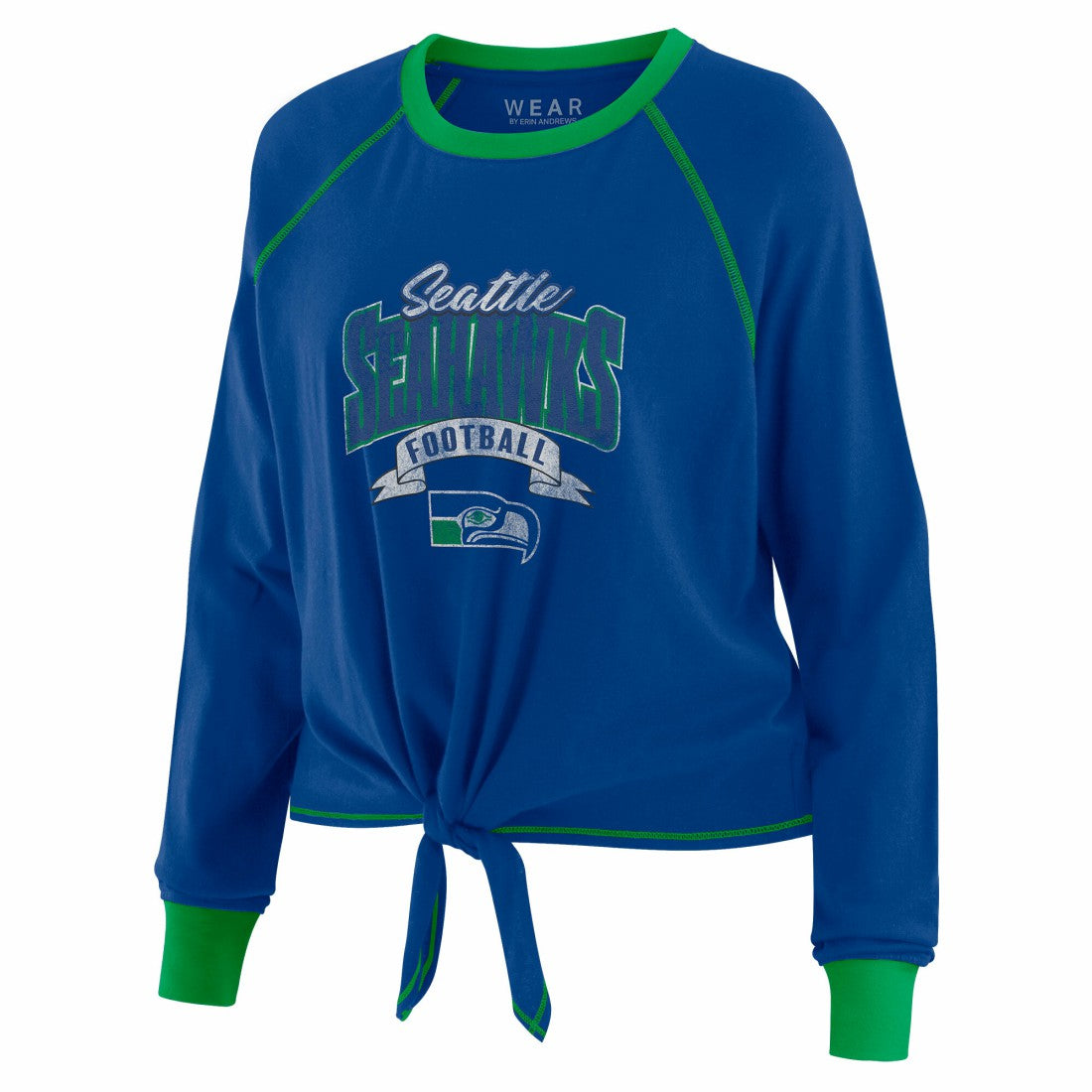 Seattle Seahawks WEAR by Erin Andrews Women's Tie-Front Long Sleeve Top - Royal/Green Tops