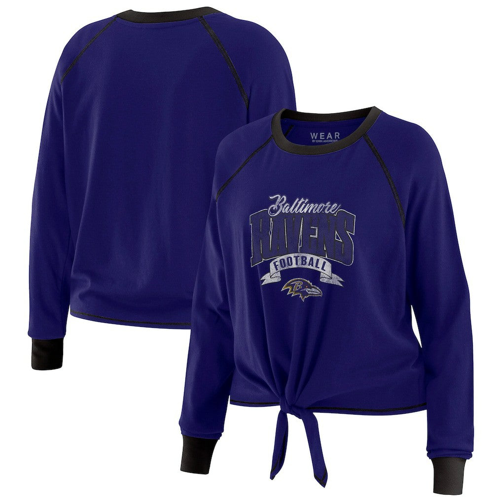Baltimore Ravens WEAR by Erin Andrews Women's Tie-Front Long Sleeve Top - Purple/Black Tops