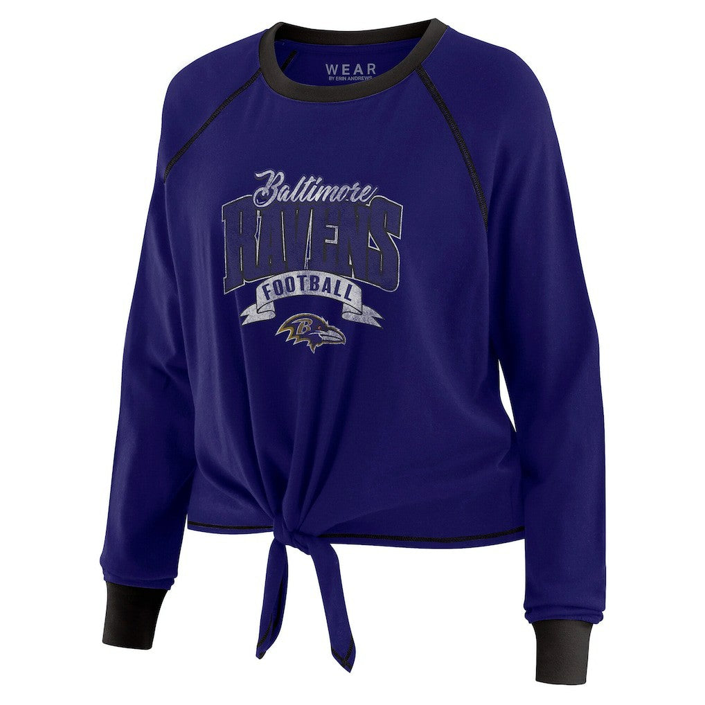 Baltimore Ravens WEAR by Erin Andrews Women's Tie-Front Long Sleeve Top - Purple/Black Tops