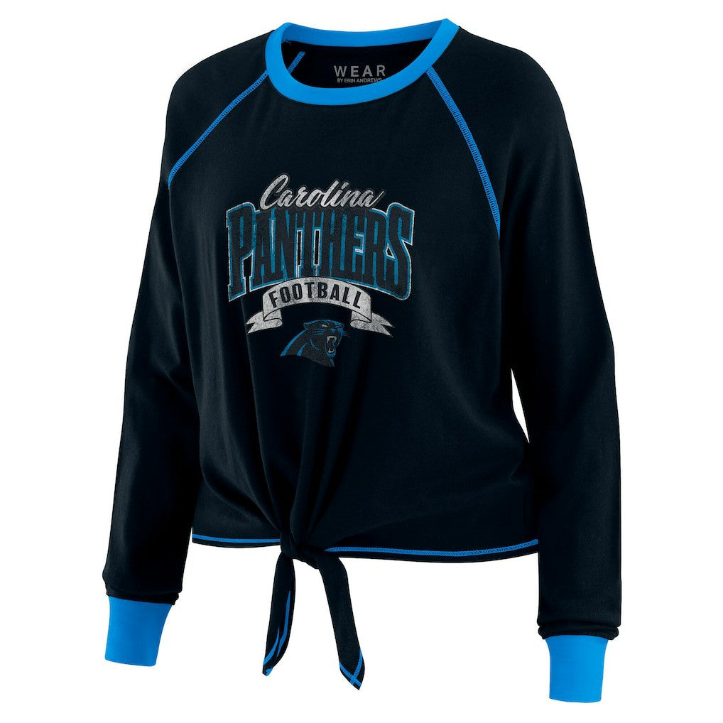 Carolina Panthers WEAR by Erin Andrews Women's Tie-Front Long Sleeve Top - Black/Blue Tops