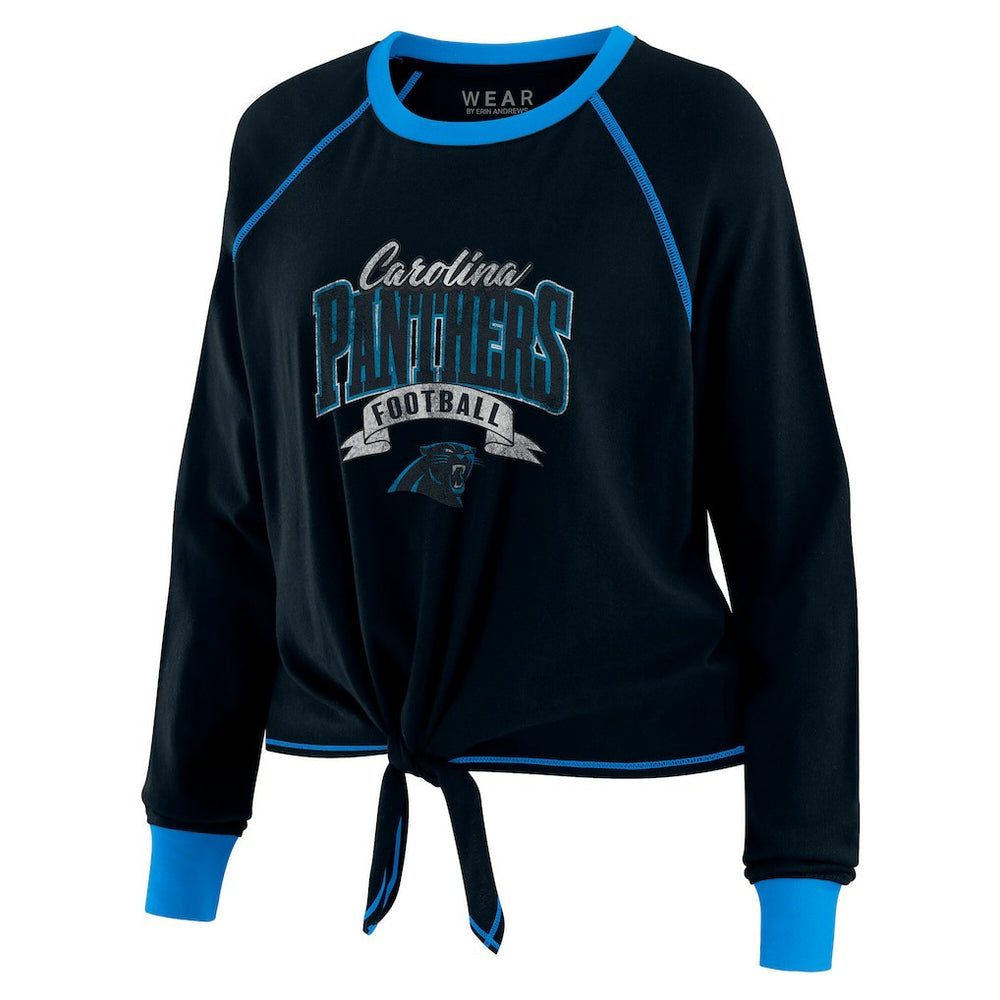 Carolina Panthers WEAR by Erin Andrews Women's Tie-Front Long Sleeve Top - Black/Blue Tops