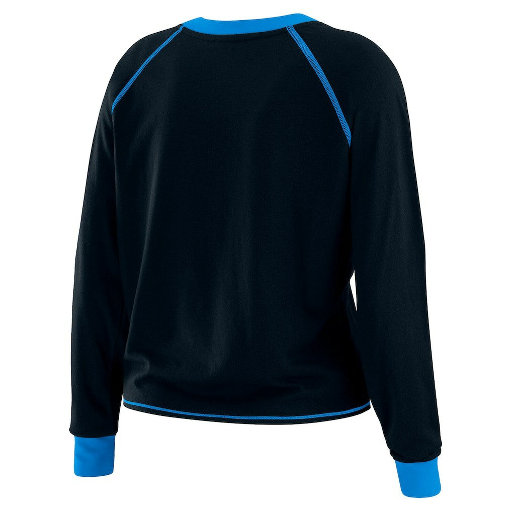 Carolina Panthers WEAR by Erin Andrews Women's Tie-Front Long Sleeve Top - Black/Blue Tops