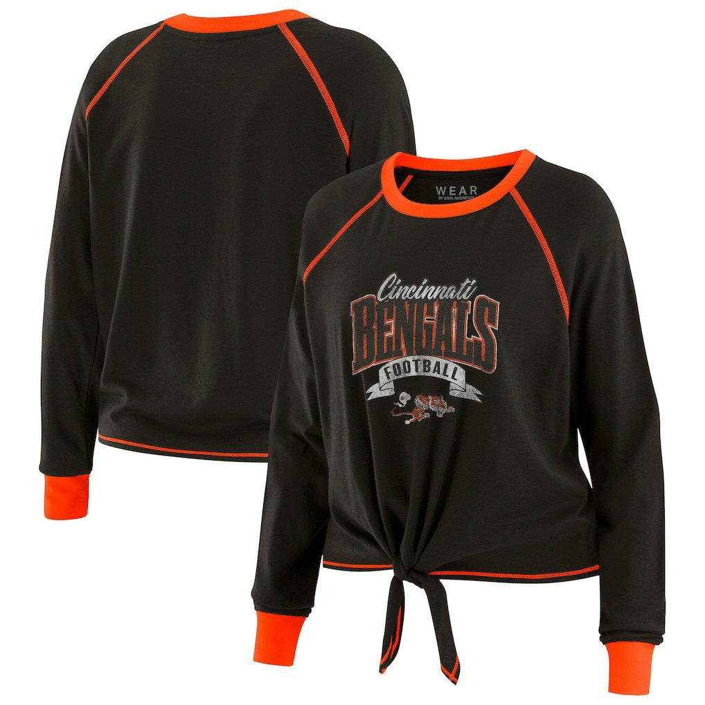 Cincinnati Bengals WEAR by Erin Andrews Women's Tie-Front Long Sleeve Top - Black/Orange Tops