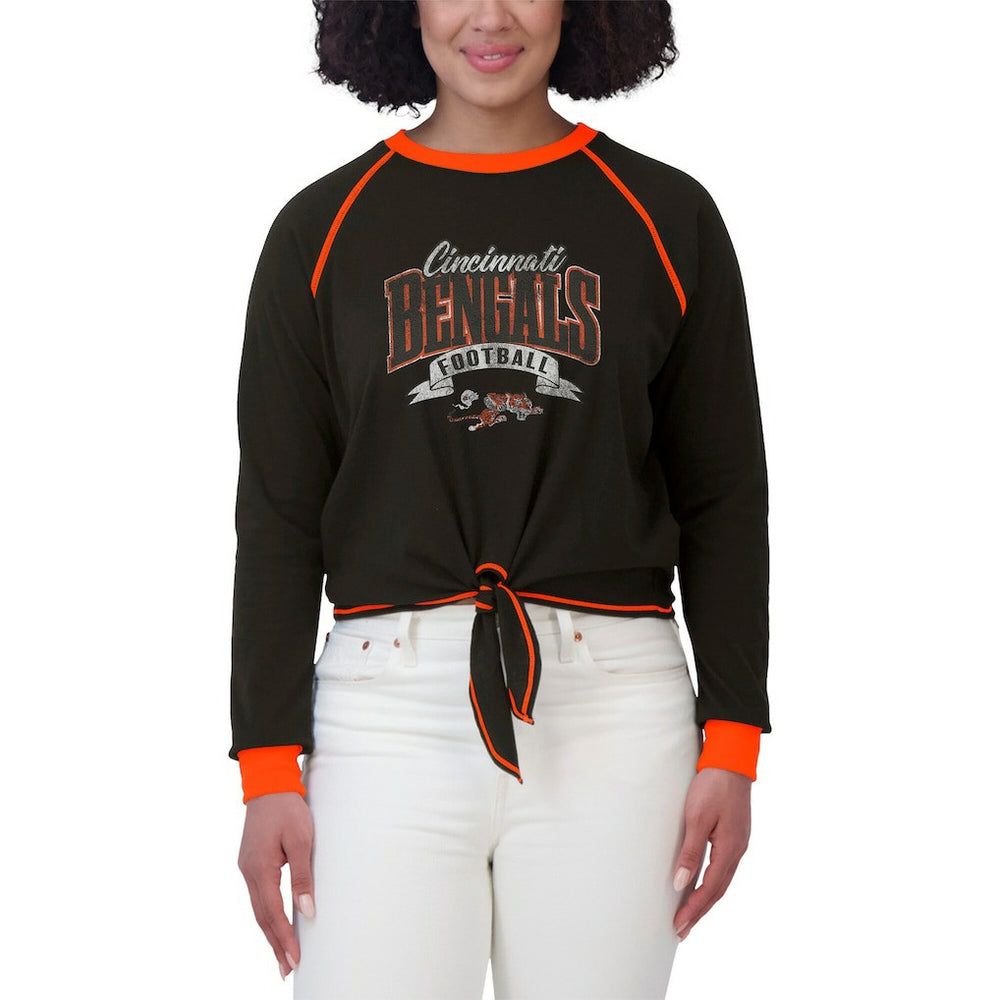 Cincinnati Bengals WEAR by Erin Andrews Women's Tie-Front Long Sleeve Top - Black/Orange Tops